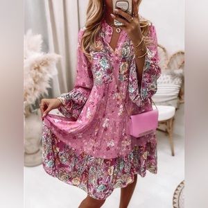 Summer Floral Dress for Women 2023 Casual Loose Flare Sleeve sizeL Party Outfits